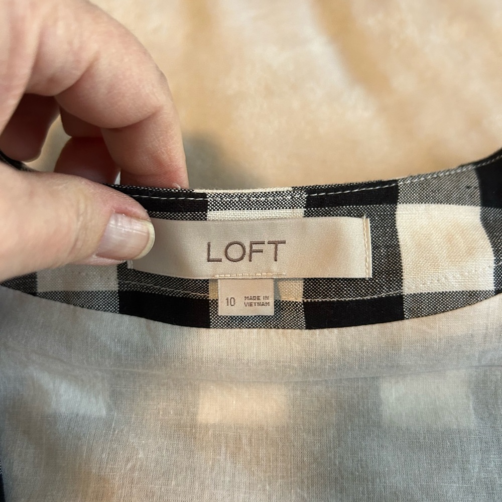 LOFT Black and White Plaid Midi Dress V Neck sz10 - Picture 7 of 11